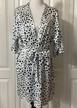 David&#39;s Bridal Kimono Style Robe Sz S/M White Black Animal Print Satin W... - $13.88
