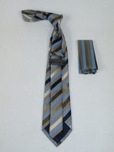 Men's Woven Tie Hankie Set J.Valintin Private Collection R89 Tan Blue Stripe image 3