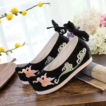 Women Satin Cotton Ankle Strap Hidden Platform Shoes Vintage Chinese Style Embro - £30.33 GBP