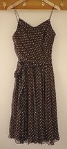Vtg Style 100% Silk Chocolate Brown Polka Dots Spaghetti Strap Party Dress 8P - £63.22 GBP