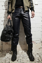 Black Leather Pants Men Soft Lambskin Genuine Leather Trouser Style - £117.98 GBP