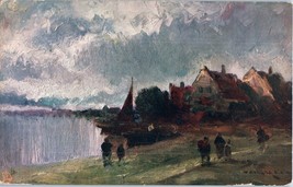 A Thames Village from Painting Professor Van Hier Tuck Oilette Postcard - £17.16 GBP