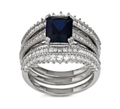 Lab Created Blue White Sapphire Sterling Silver Bridal Ring Set Sz 6-9 - £320.22 GBP