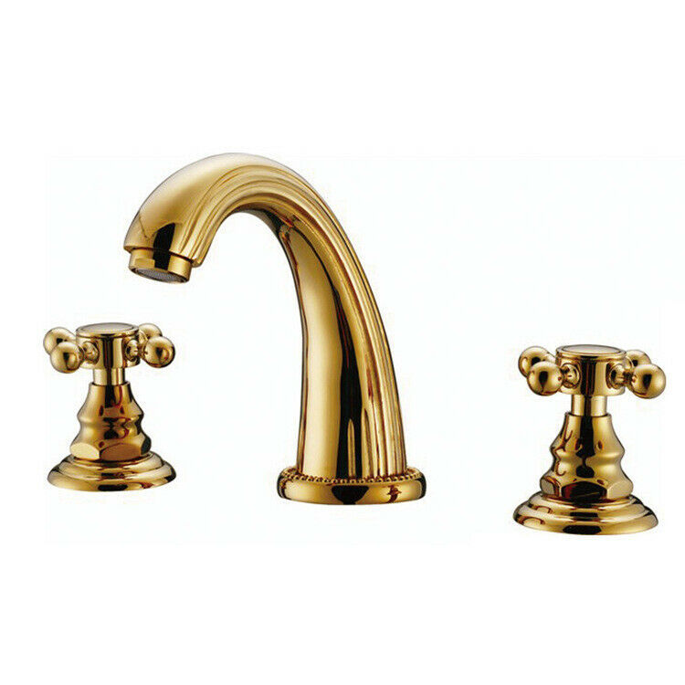 Gold 8&quot; widespread Classic bathroom Lavatory Sink faucet Cross handles  - $98.99