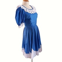 Handmade Square Dancing Swing Dress Blue with Eyelet Lace Waves Sz 8 - £43.60 GBP