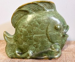 Vintage Mid-Century  MCM Pottery Fish Green Whimsical  1950s - $61.48