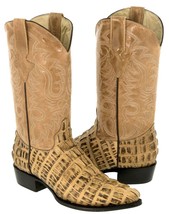 Mens Rustic Sand Cowboy Boots Real Leather Embossed Crocodile Tail Western J Toe - £87.39 GBP