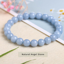 JD Natural Stone Blue Angelite Angel Bracelet Single Elastic Romantic Cr... - $17.93