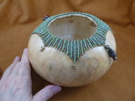 G-9 ornate Gourd with beaded dragonfly turquoise beads display Charlotte Vincent - £71.21 GBP