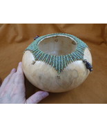 G-9 ornate Gourd with beaded dragonfly turquoise beads display Charlotte... - $121.71 CAD