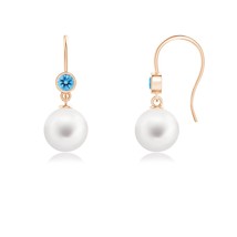 ANGARA 8mm Freshwater Pearl Earrings with Swiss Blue Topaz in 14K Solid Gold - $236.55