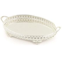 LaModaHome Tea Coffee Service Silver Color Oval Mirror Vanity Serving Tray for 2 - £23.29 GBP