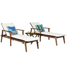 3 Pieces Portable Patio Cushioned Rattan Lounge Chair Set with Folding Table-Whi - $728.37 CAD