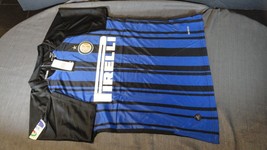 New Inter Milan Italian Soccer Team Black &amp; Blue Stripped Jersey Shirt Large - £28.02 GBP