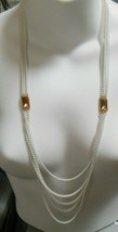 Vintage Signed Monet White Multi-Chain Necklace W/Gold-tone Accents - £24.38 GBP