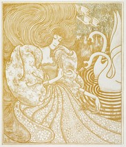 10925.Decoration Poster.Wall Room home art.Nouveau drawing.Lady and Swans decor - £12.81 GBP+