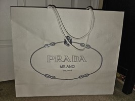 Authentic Prada XL White Embossed Shopping Bag  w/ Ribbon 22x19x6&quot; for Bag - $22.43