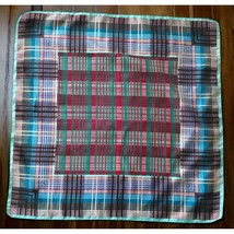 Vintage Morsly Scarf Tartan Plaid Square Geometric Italy 27&quot; Blue Green - $17.47