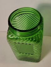 Owens Illinois Green 6.25" Tall Hoosier Square Jar Diagonal Ribbed No Lid image 2
