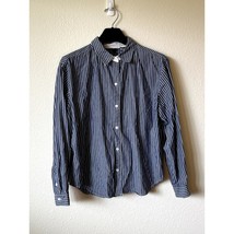 Liz Sport 100% Cotton Striped Shirt Women’s 16 Dark Blue White Flaw PTP 24 - $14.00