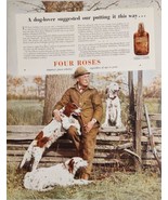 1936 Print Ad Four Roses Whiskey Man,Shotgun &amp; Hunting Dogs &amp; Wood Fence - £18.26 GBP
