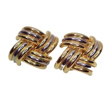 Gold &amp; Silver Two-Tone Metal Textured Criss Cross Tubular Clip-On Earrings Vtg - $17.32