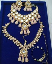 Bollywood Indisch Kundan Braut Halsband Ohrringe Schmuck Polki Pink Satz - £208.21 GBP