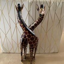 12’ Vintage Hand Carved Painted Wooden Giraffe Pair African Sculpture Ke... - £31.65 GBP