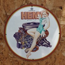 Vintage 1965 Chrysler Hemi 'Beat It' Engine Porcelain Gas & Oil Metal Sign - £98.36 GBP