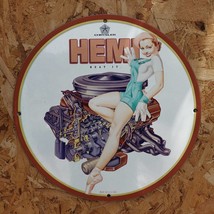 Vintage 1965 Chrysler Hemi &#39;Beat It&#39; Engine Porcelain Gas &amp; Oil Metal Sign - £94.64 GBP