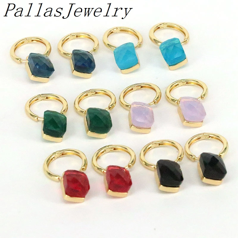 5 Pairs, Fashion Gold Color Geometric Multicolor Zircon Square Hoop Earrings Fem - £40.70 GBP