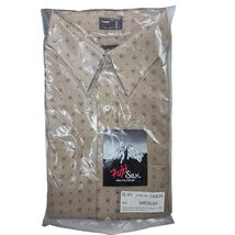 VTG 70s Sears Fuji Silk Tan Red Geometric LS Shirt NWT Men’s M Disco Mod - $64.95