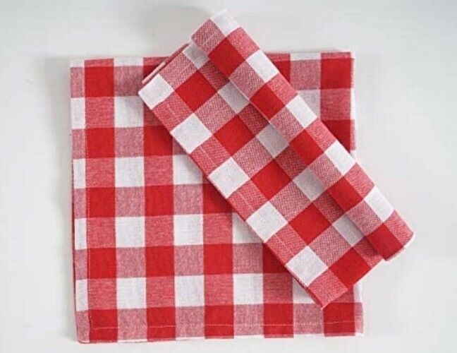 19&quot; x 19&quot; ~ Oversized Dinner Napkins ~ Red &amp; White Check ~ 100% Cotton F... - $22.44