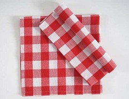19&quot; x 19&quot; ~ Oversized Dinner Napkins ~ Red &amp; White Check ~ 100% Cotton F... - £17.89 GBP