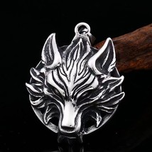 Men&#39;s Silver Wolf Head Pendant Necklace Punk Rock Biker Jewelry Chain 24&quot; Gift - £13.52 GBP