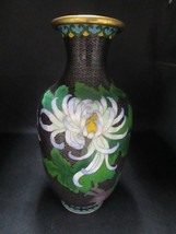 Vintage Chinese Coisonne Enamel Chrysanthemum on black and  Bluebird 9&quot; - £108.67 GBP