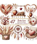 47 Boho Love Watercolor PNGs – Romantic Valentine, Pampas Hearts, Dried ... - $3.60