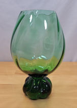 Aseda Glass Swirl Green Art Glass MCM Vase Brandy Snifter Ball Foot  7.25” tall - £15.62 GBP