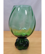 Aseda Glass Swirl Green Art Glass MCM Vase Brandy Snifter Ball Foot  7.2... - £15.72 GBP