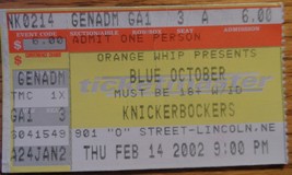 Blue October 2002 Ticket Stub Houston Texas Show Knickerbocker Essex Eng... - $8.50