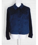 CHARLIE B Faux Suede Cropped Jacket Cable Knit Sleeves Navy NWT XXLarge - $120.28