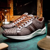 Hand painted genuine Snake and calfskin Sneaker Shoes Verona Brown image 11