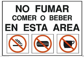 Spanish No Fumar Eating or Drinking OSHA Safety Sign Sticker Label D201 - $1.45+