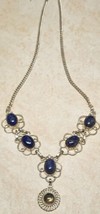 Elegant Lapis And labradorite Stones Necklace Marked 925   19 1/2&quot; - £17.02 GBP