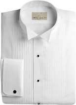 Neil Allyn White Cotton Wingtip 1/4&quot; Pleat Tuxedo Shirt with French Cuffs Classi - $83.30