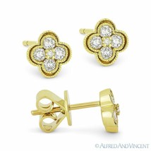 0.28 ct Round Brilliant Cut Diamond Pave Flower Stud Earrings in 14k Yellow Gold - £599.90 GBP