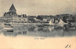 OUCHY SWITZERLAND~PANORAMA VIEW-BOATS~1903 PHOTO POSTCARD - $3.15