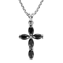 Beautiful Marquise Cut Black Cubic Zirconia Cross Sterling Silver Necklace - £15.76 GBP