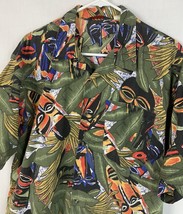 Vintage Campus Button Up Shirt Short Sleeve Tiki Native Tribal Large 80s 90s - £27.79 GBP