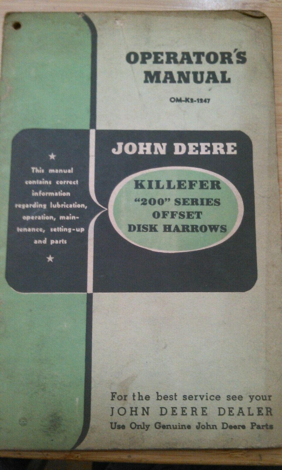 Primary image for JOHN DEERE OM-K2-1247 OPERATOR'S MANUAL, 200 SERIES OFFSET DISK